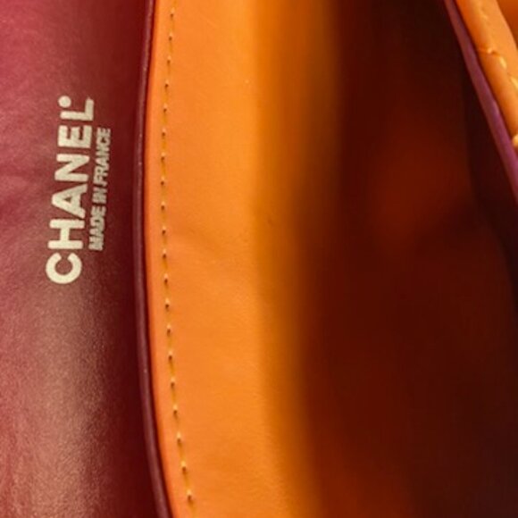 Authentic - Chanel Medium Lambskin Quilted Classic Flap – Orange - Picture 10 of 15